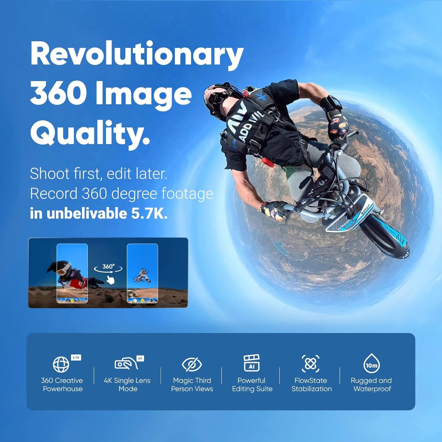 Insta360 CINSAAQ/B X3 5.7K 360 Action Camera (Renewed)