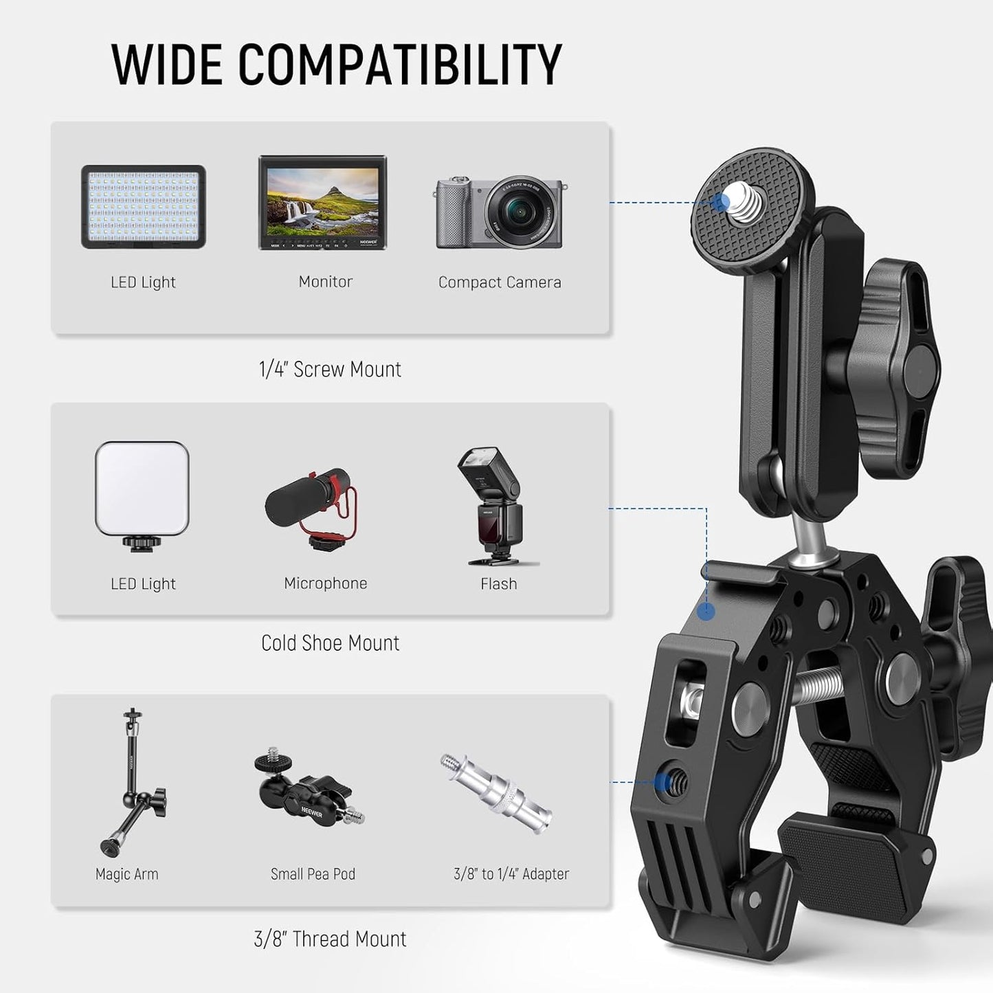 Neewer Action Camera 50-in-1 Accessory Super Clamp Kit