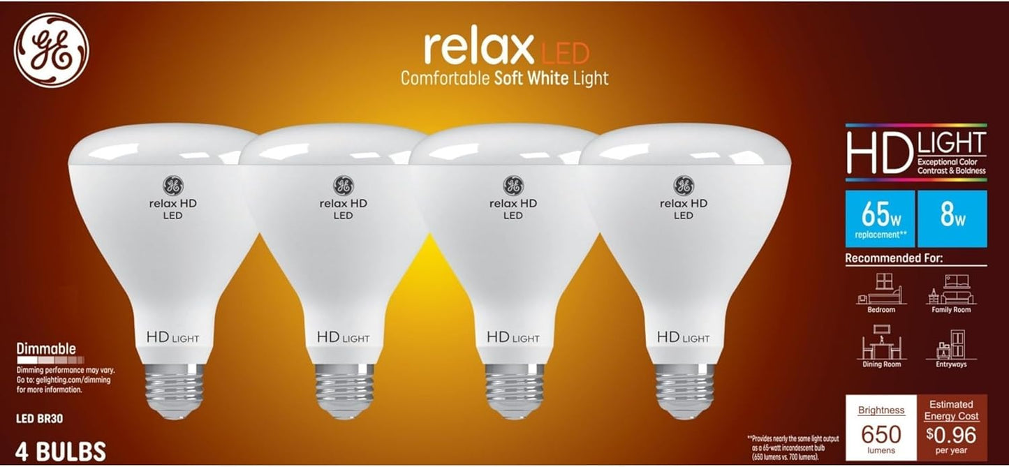 GE 93129973 Relax LED BR30 Floodlight 4-Pack