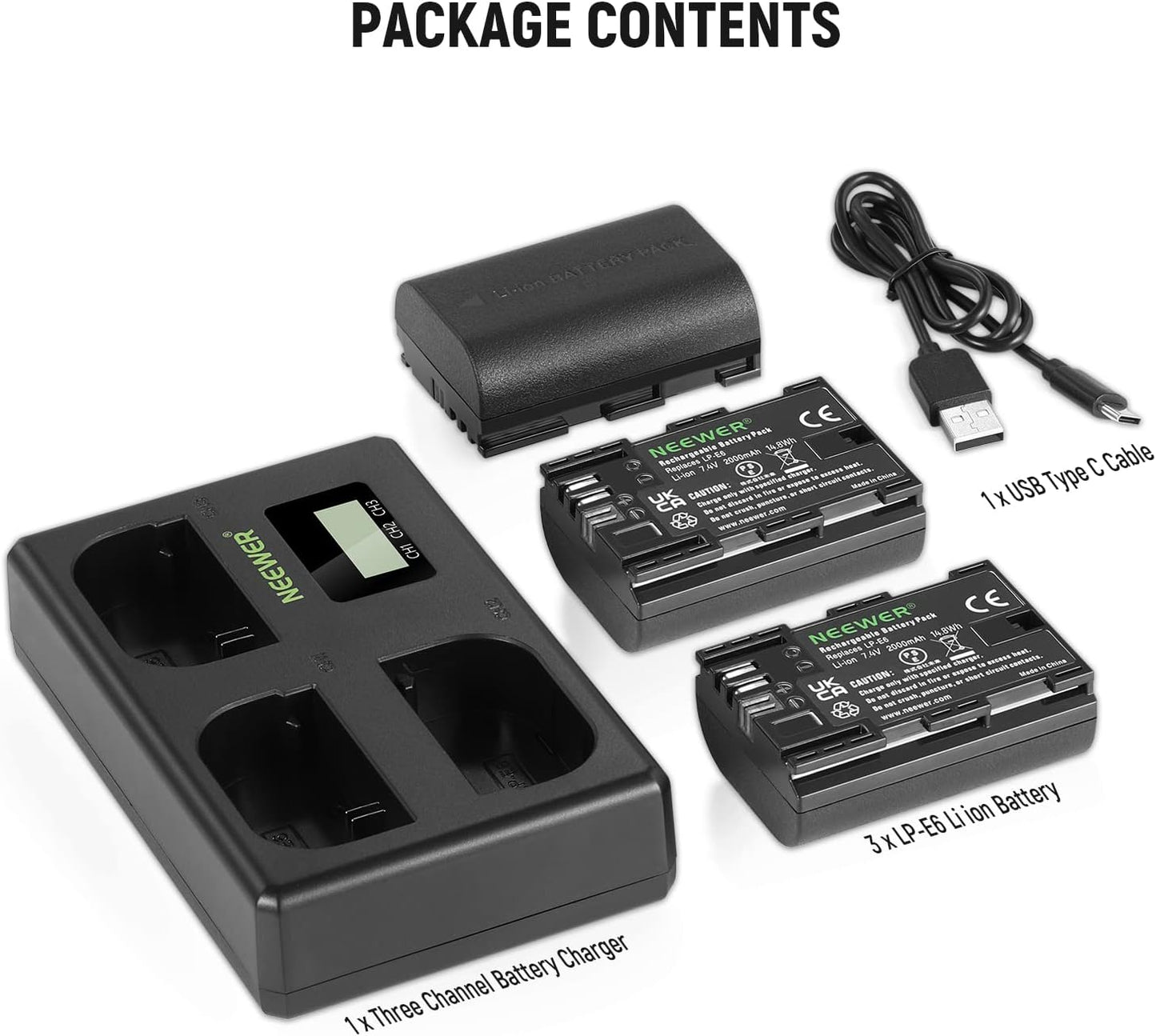Neewer 10101014: LP-E6 Battery and Charger Set - 3-Pack