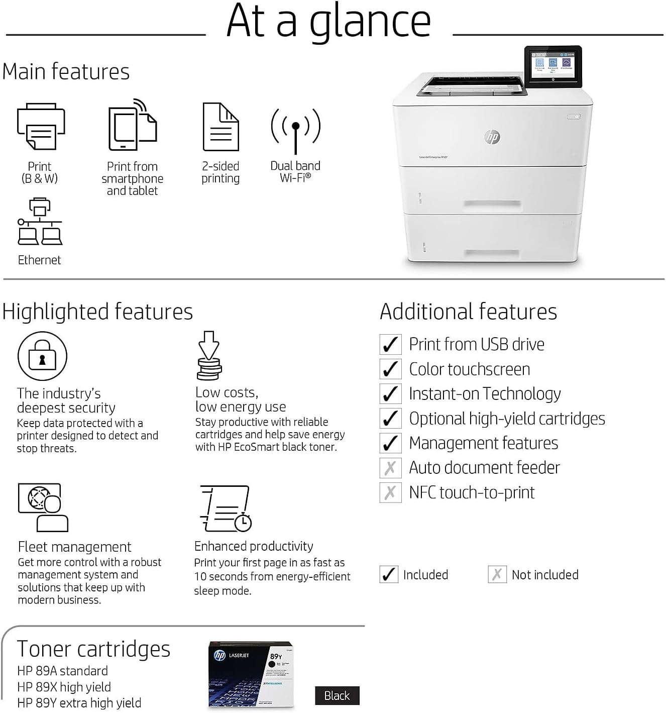HP M507x LaserJet Enterprise Wireless Monochrome Printer