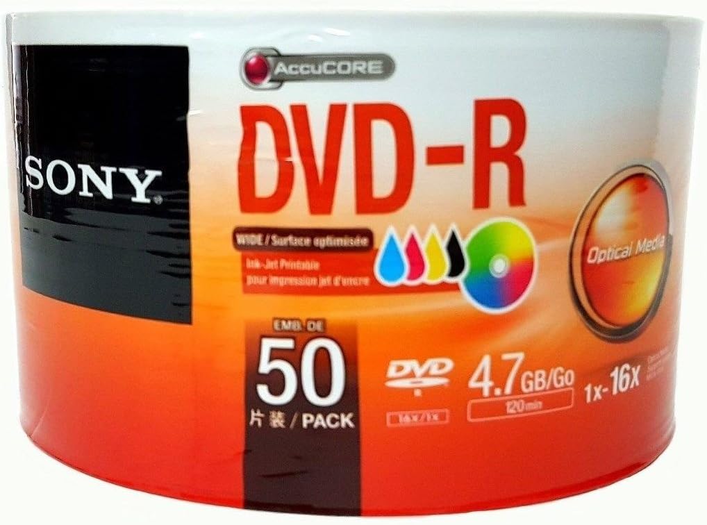 Sony 50DMR47FB 50-Pack DVD-R White Inkjet Printable Discs