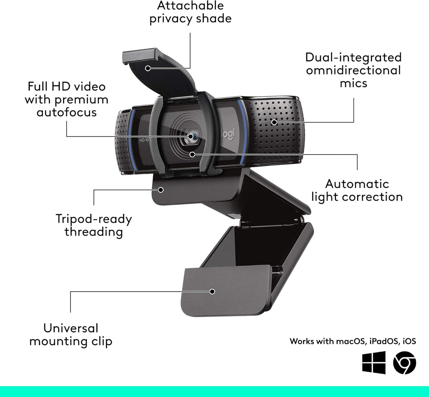 Logitech 960-001401 C920e Webcam + Litra Glow Streaming Kit