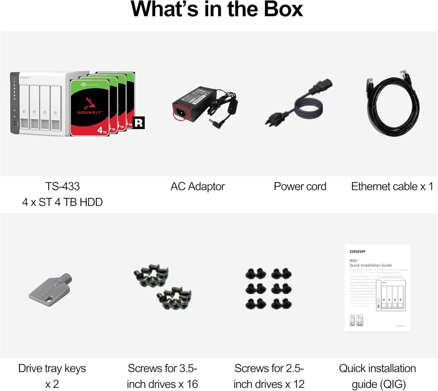 QNAP TS-433-4G-44ST-US 12TB NAS RAID 5 Bundle