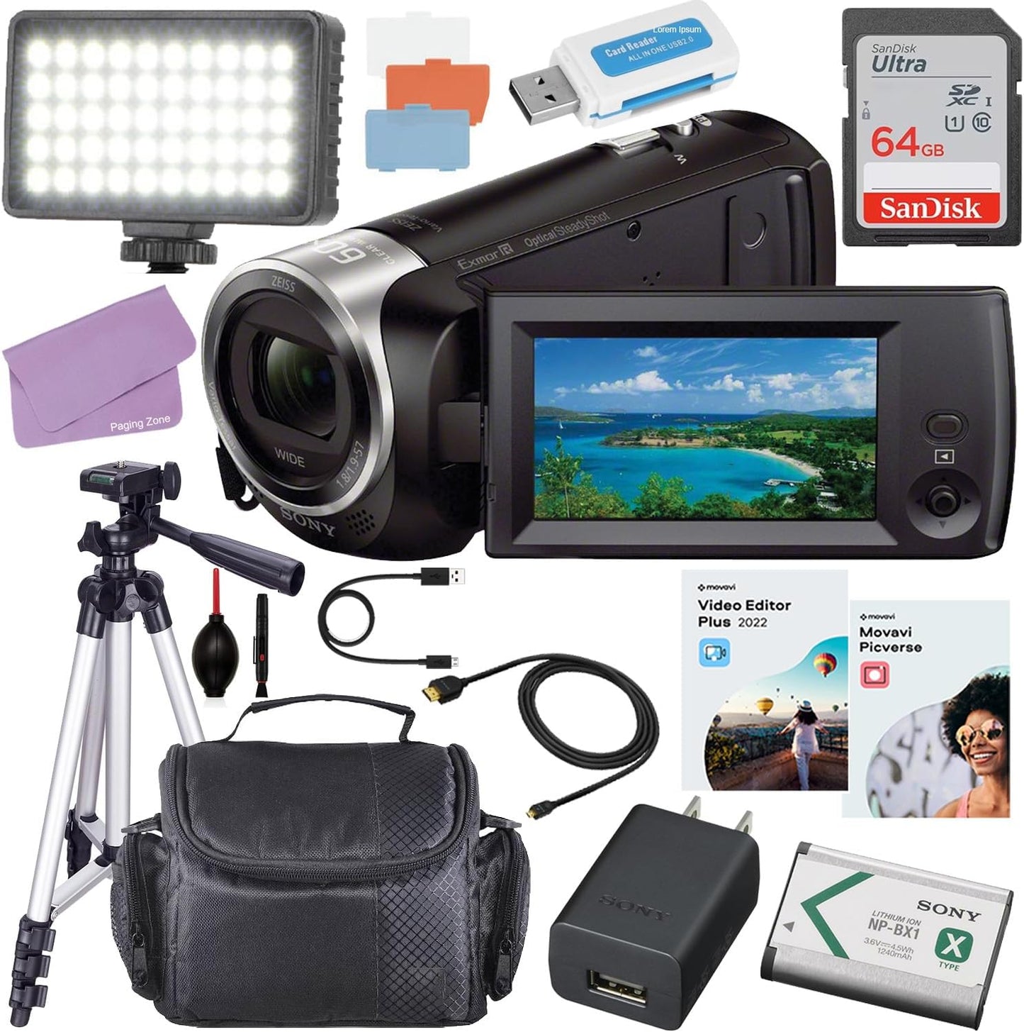 Sony HDR-CX405 HD Handycam Camcorder Bundle 64GB Accessory Kit