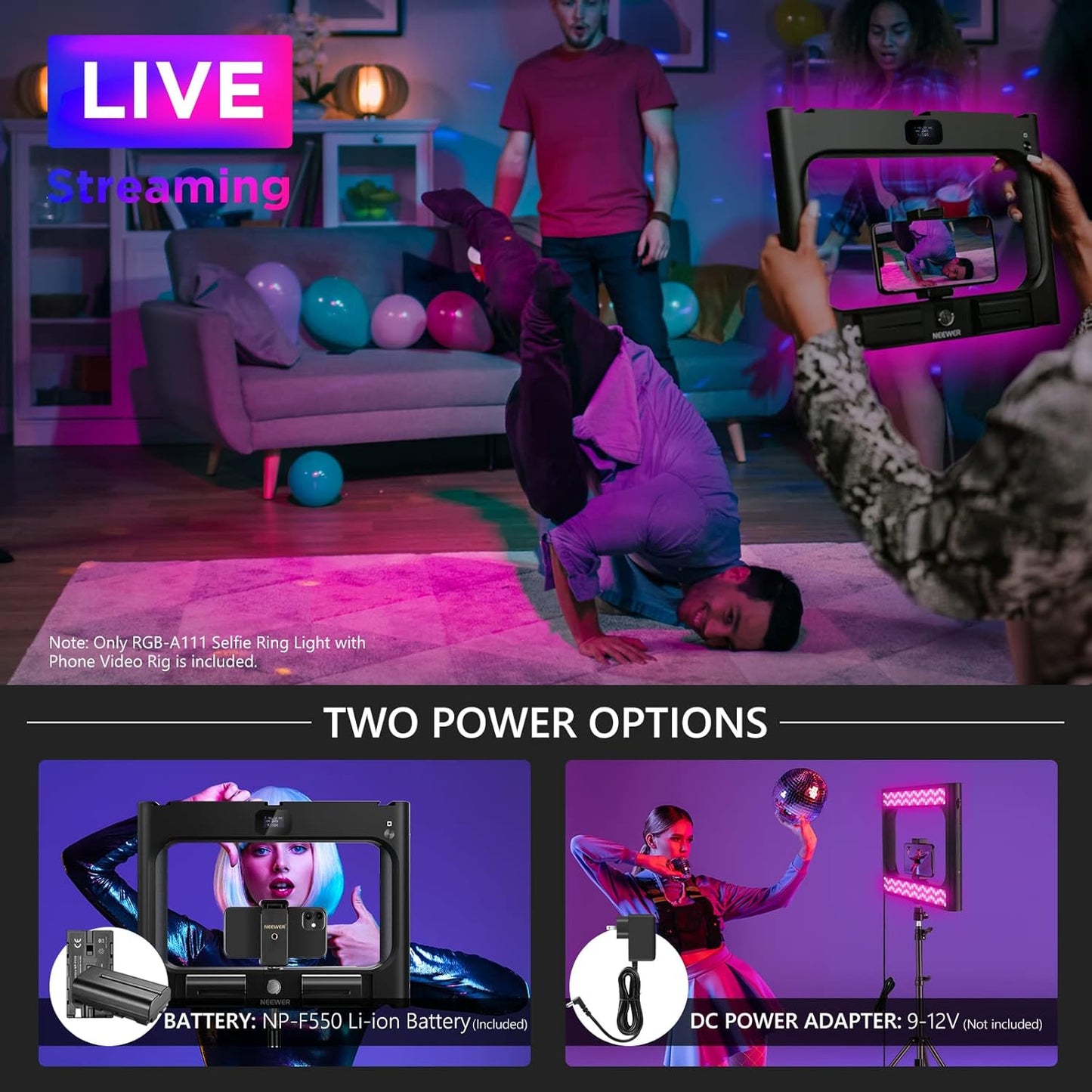 Neewer 10100582 RGB LED Ring Light Selfie - Video Stabilizer