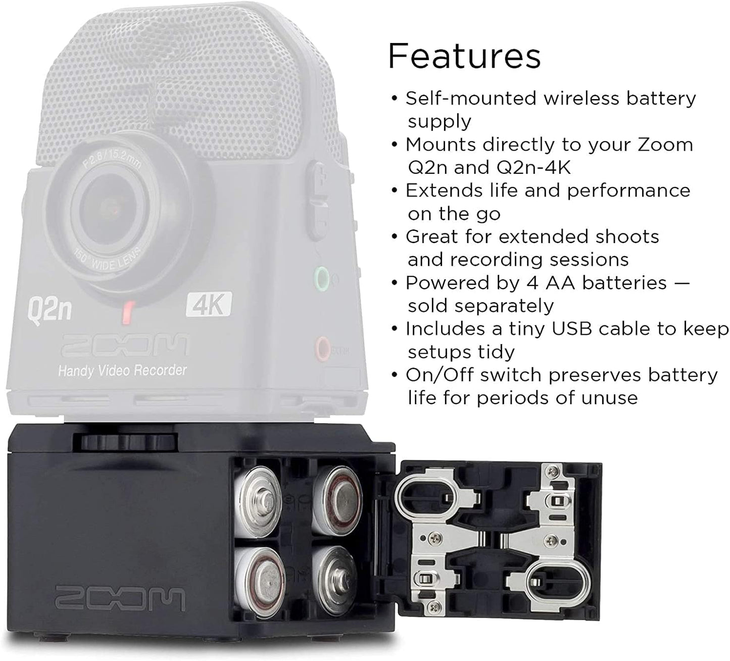 Zoom BCQ-2n Battery Case for Q2n/Q2n-4K Recorder