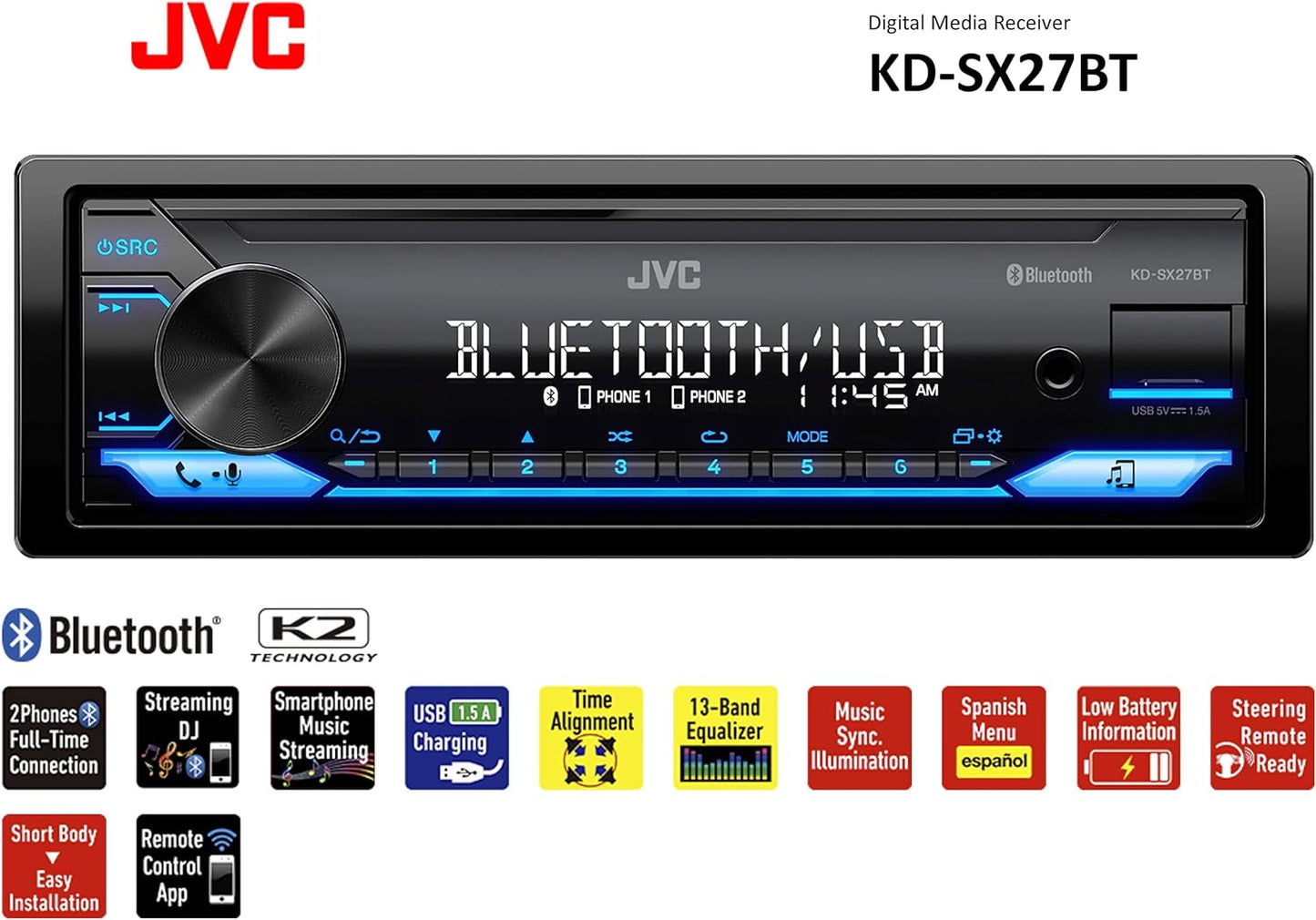 JVC KD-SX27BT Bluetooth Car Stereo Receiver