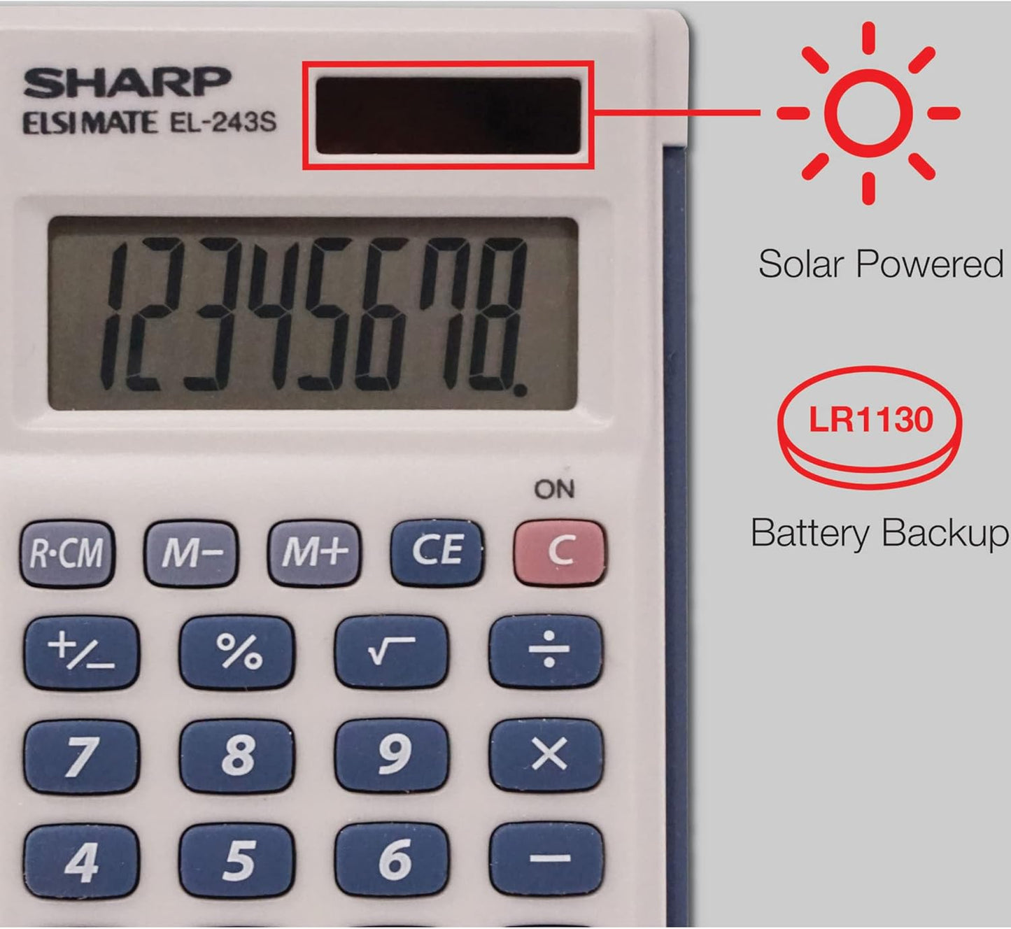 Sharp EL243SB 8-Digit Pocket Calculator Solar Powered
