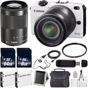Canon EOSM2 Digital Camera White 18-55 Lens Bundle