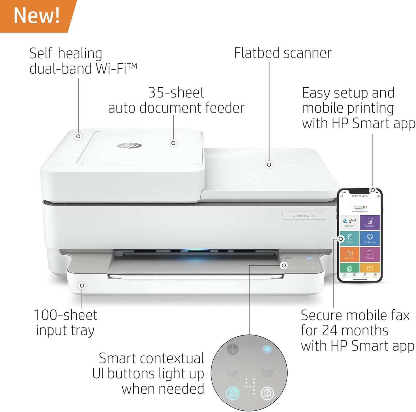 HP 5SE45A#B1F-cr Envy Pro 6455 Wireless All-in-One Printer Renewed