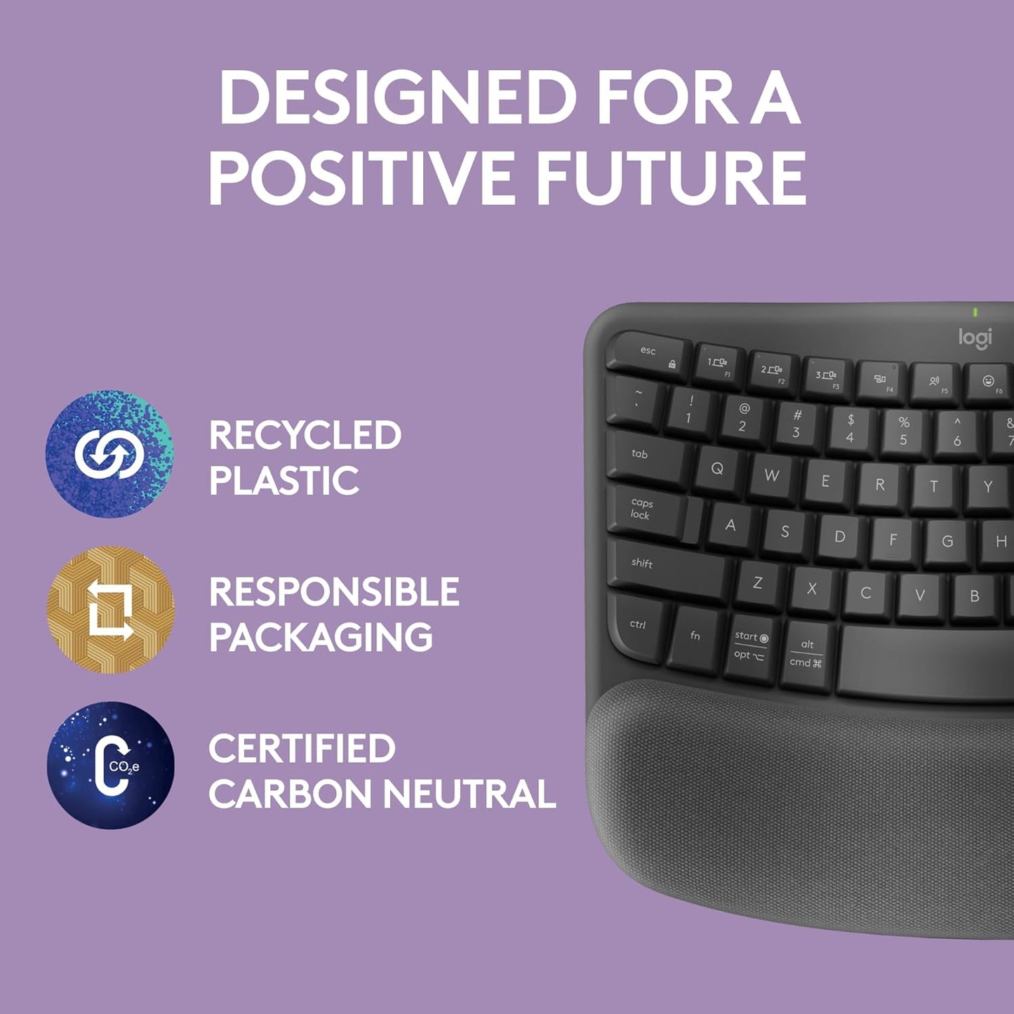 Logitech Wave Keys Ergonomic Keyboard Palm Rest Renewed