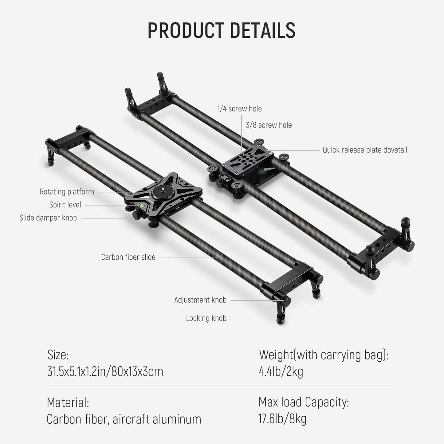 Neewer 10102124 31.5" Carbon Fiber Camera Slider