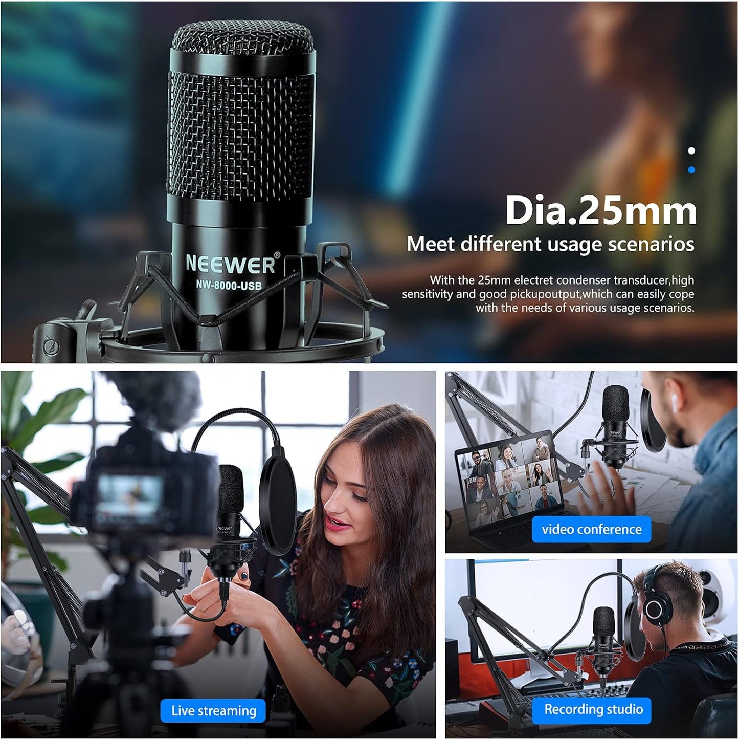 Neewer 40097216 USB Podcast Microphone Kit - 192kHz/24Bit Cardioid Mic