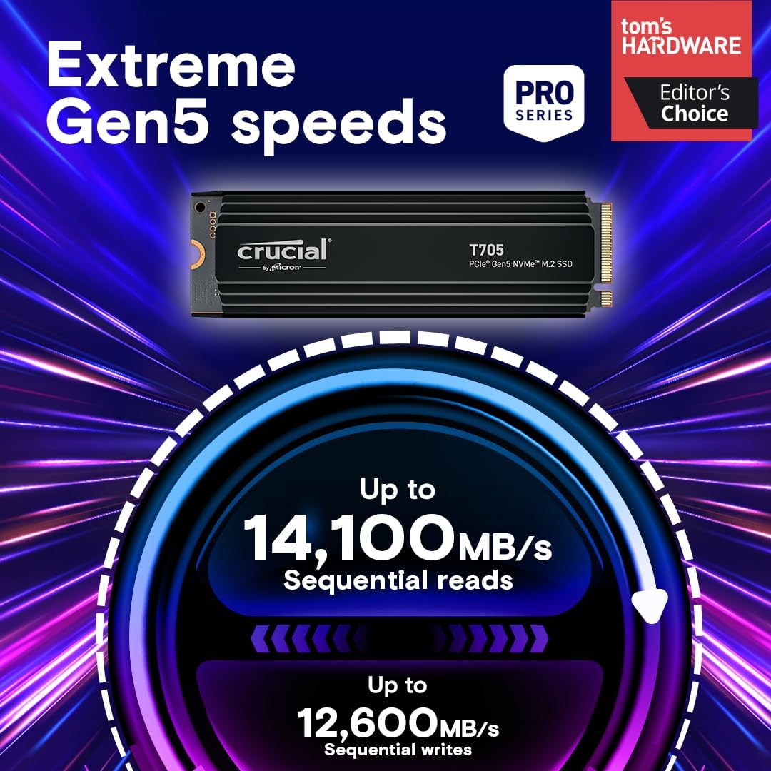 Crucial CT4000T705SSD5 4TB T705 PCIe Gen5 NVMe SSD with Heatsink