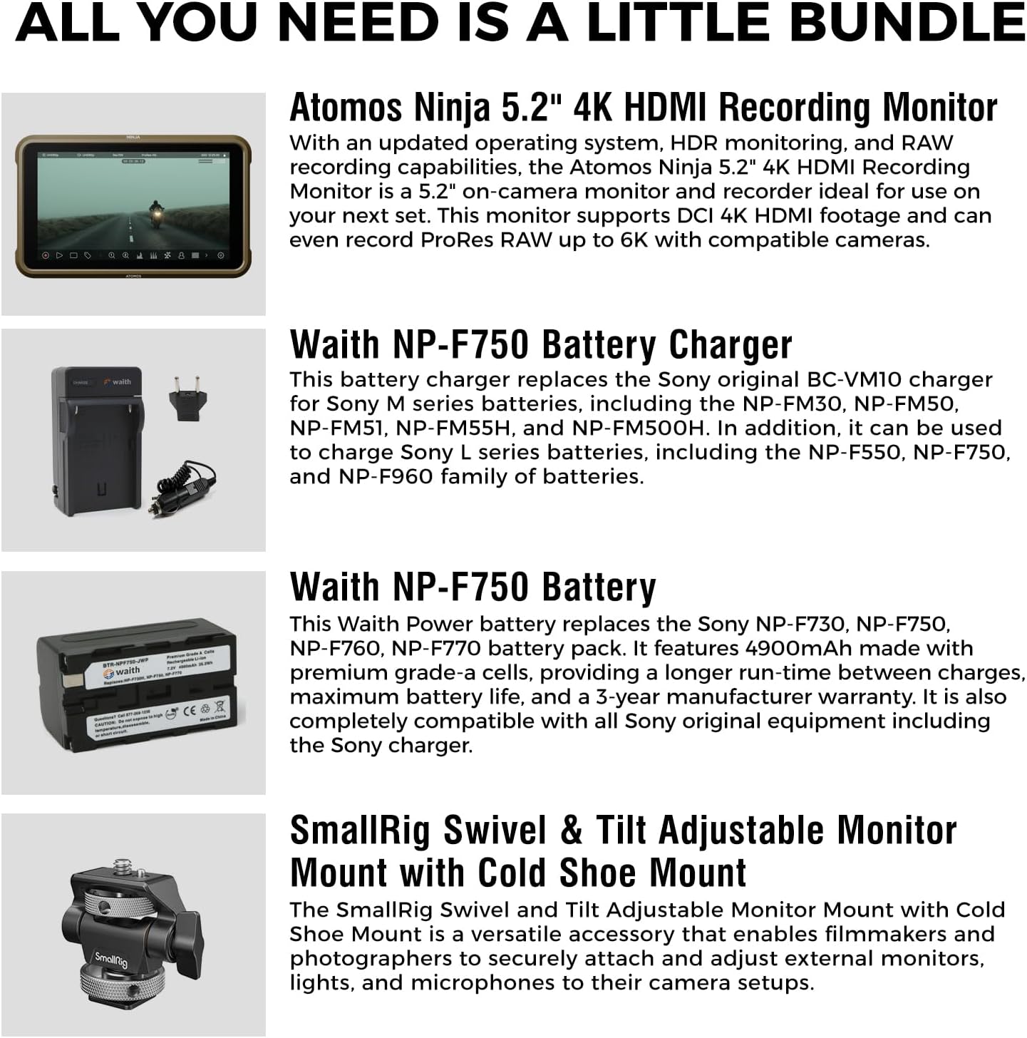 Atomos Ninja 5.2" 4K HDMI Monitor, Battery & Swivel Mount Kit