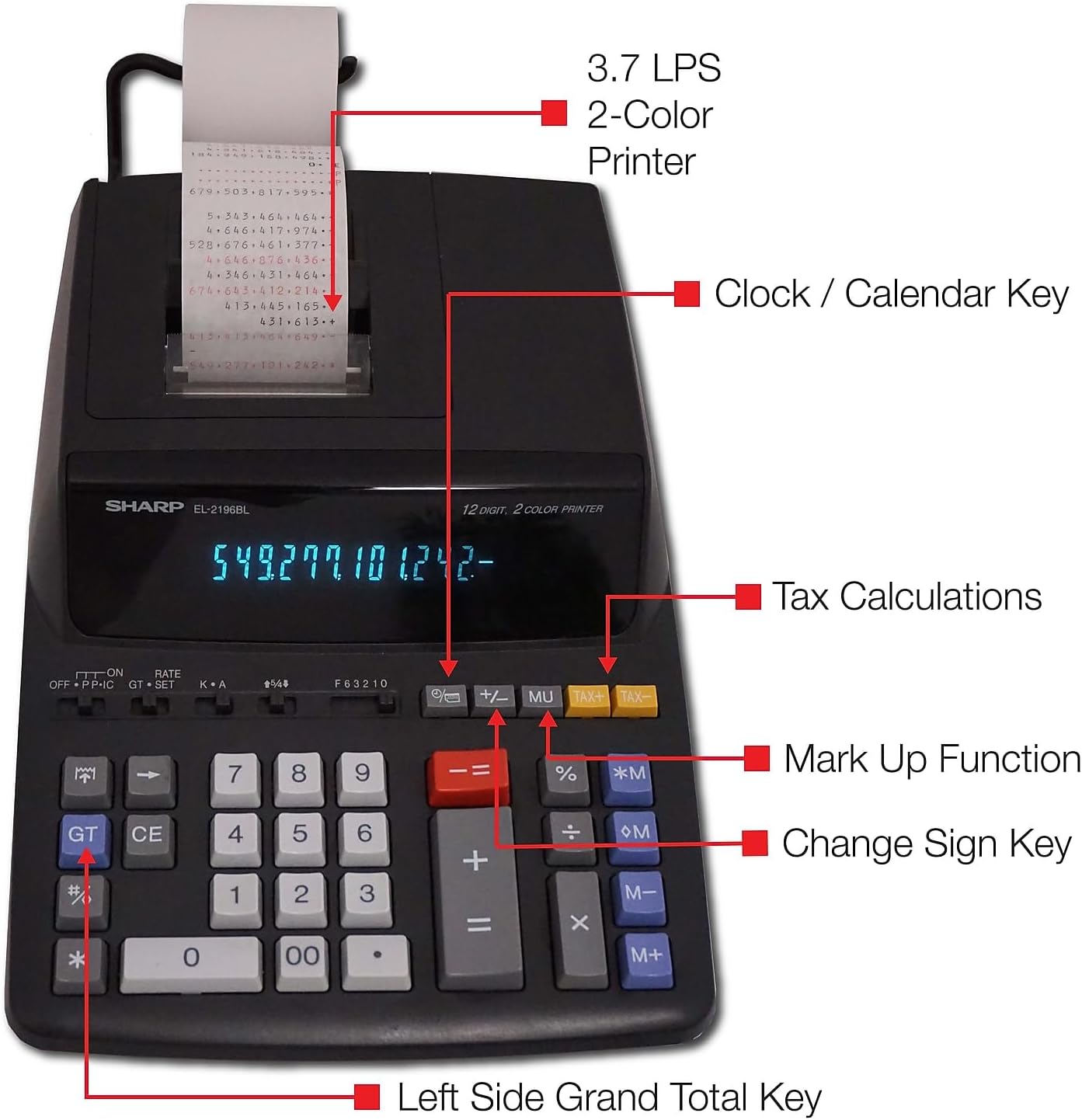 Sharp EL2196BL Two-Color Printing Calculator 3.7 Lines/Sec