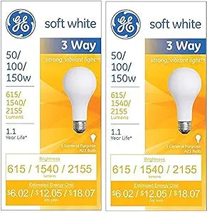 GE 97494 Soft White 3-Way 50/100/150 Watt A21 2-Pack