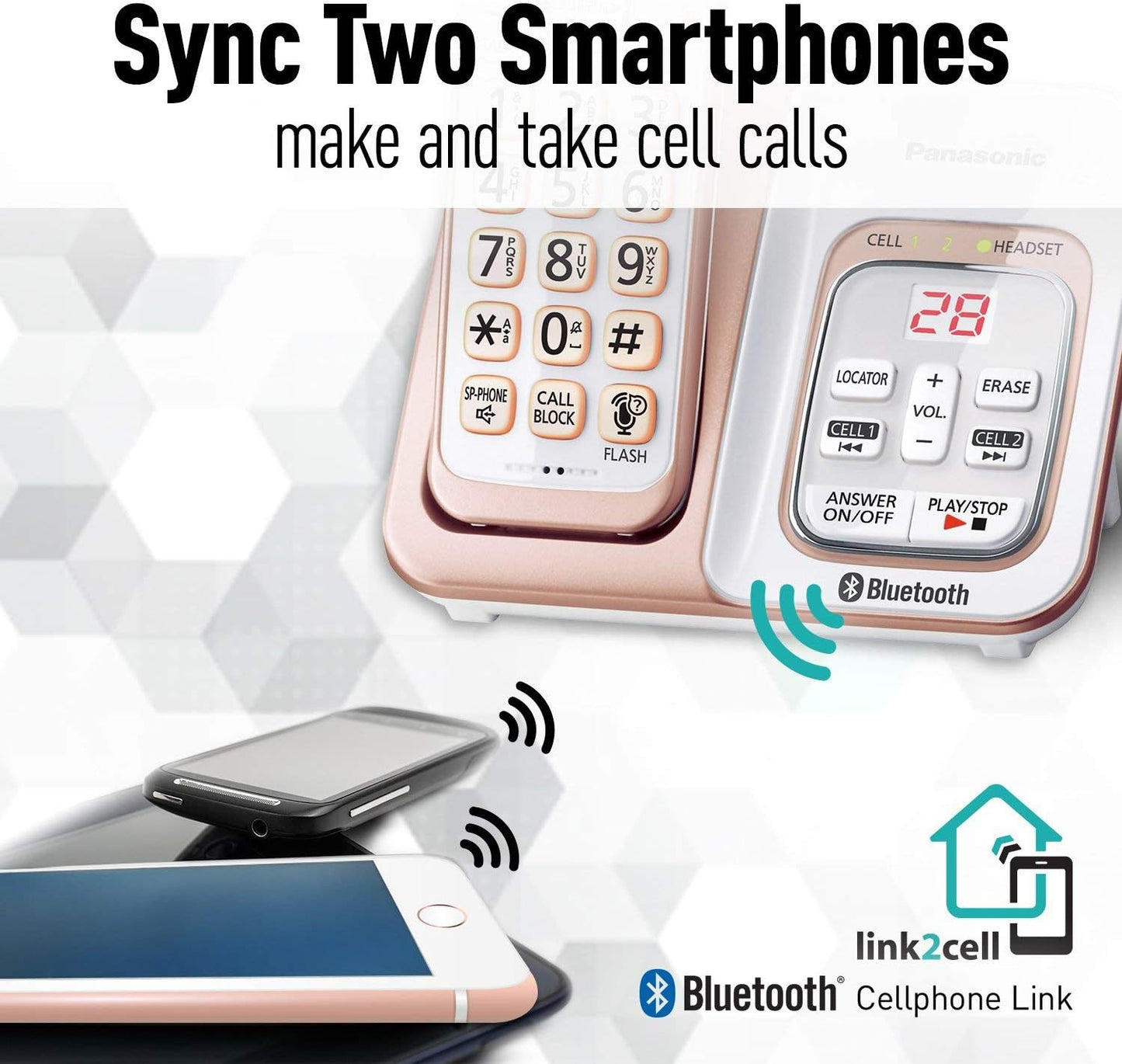 Panasonic KX Link2Cel Bluetooth Cordless Phone 2 Handsets