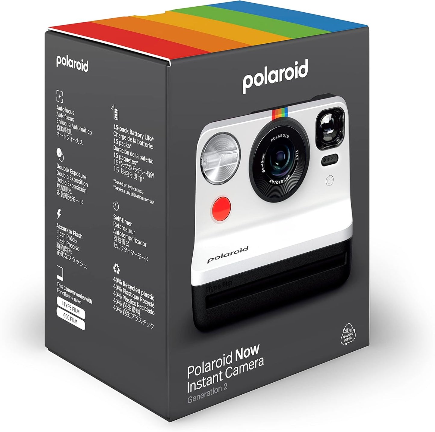 Polaroid Now B&W 2nd Gen I-Type Instant Film Camera (Renewed)