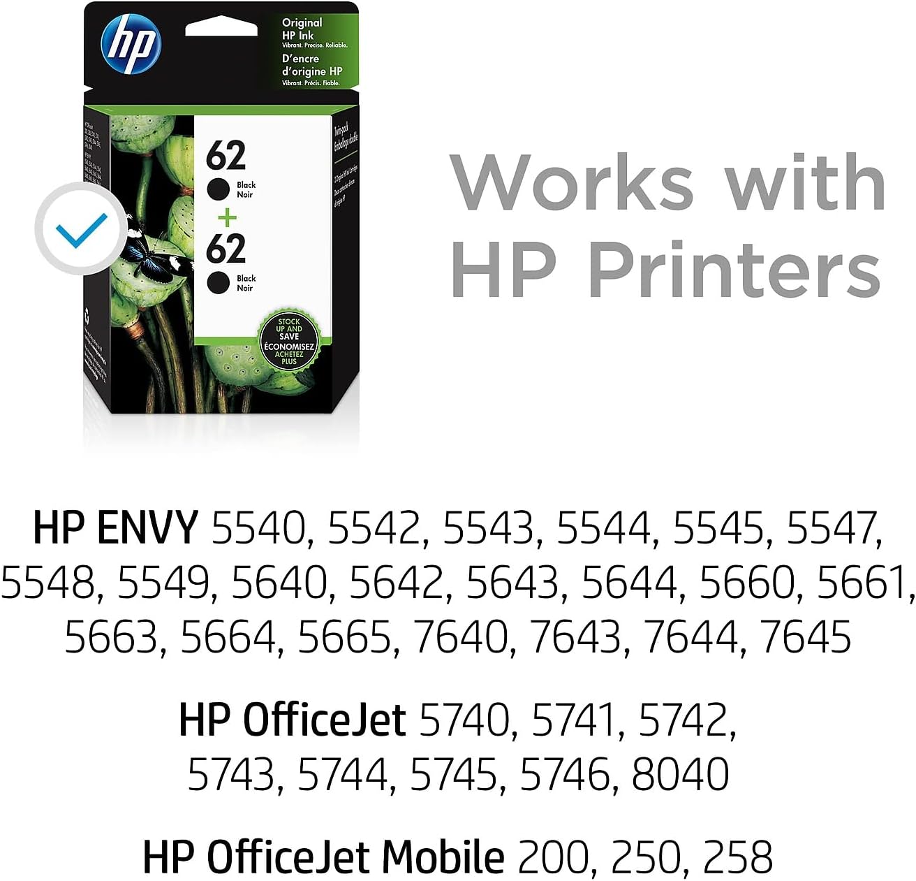 HP T0A52AN#140 62 Black Ink Cartridge 2-Pack