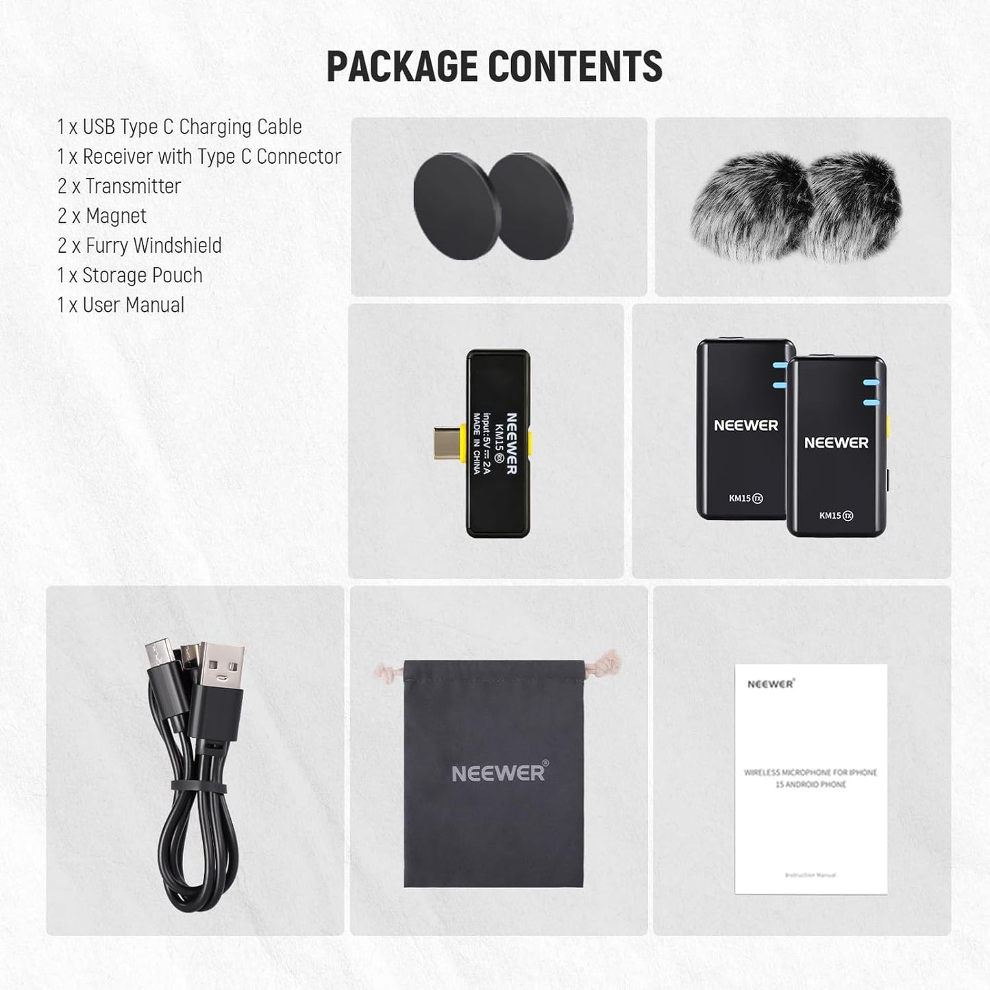 Neewer 21000072 Wireless Lavalier Microphone USB-C iPhone