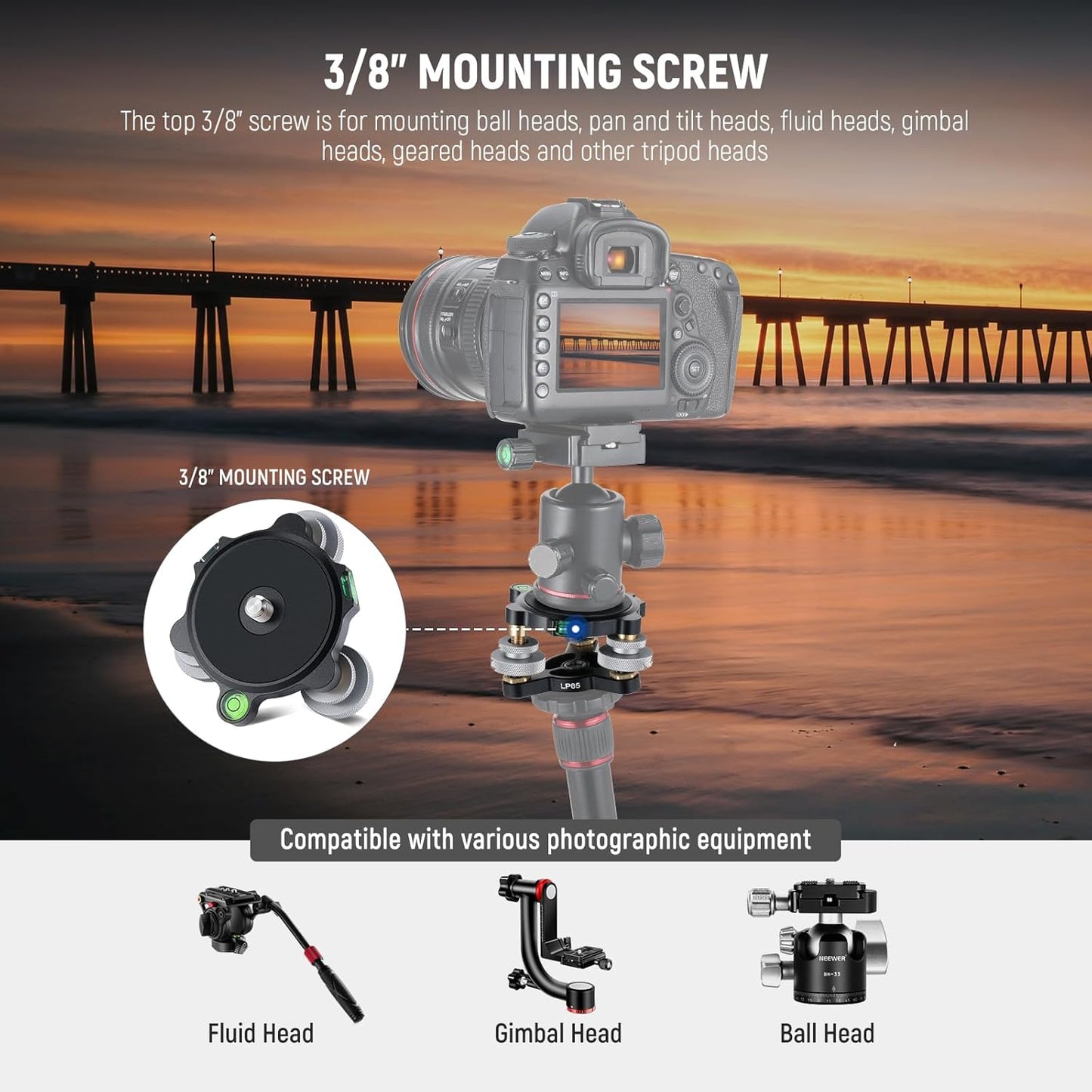 Neewer LP65 Tripod Head Leveling Base with Bubble Level