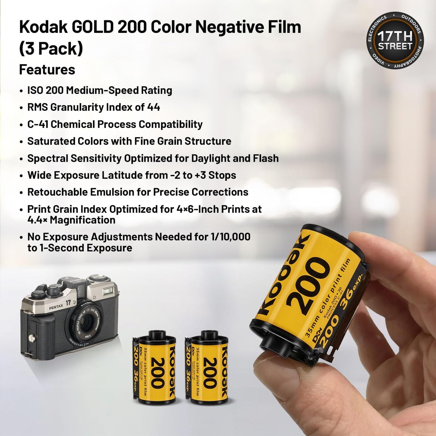 Pentax PEN18928-RIM-KIT1 17 Half-Frame Film Camera Kodak Gold Bundle