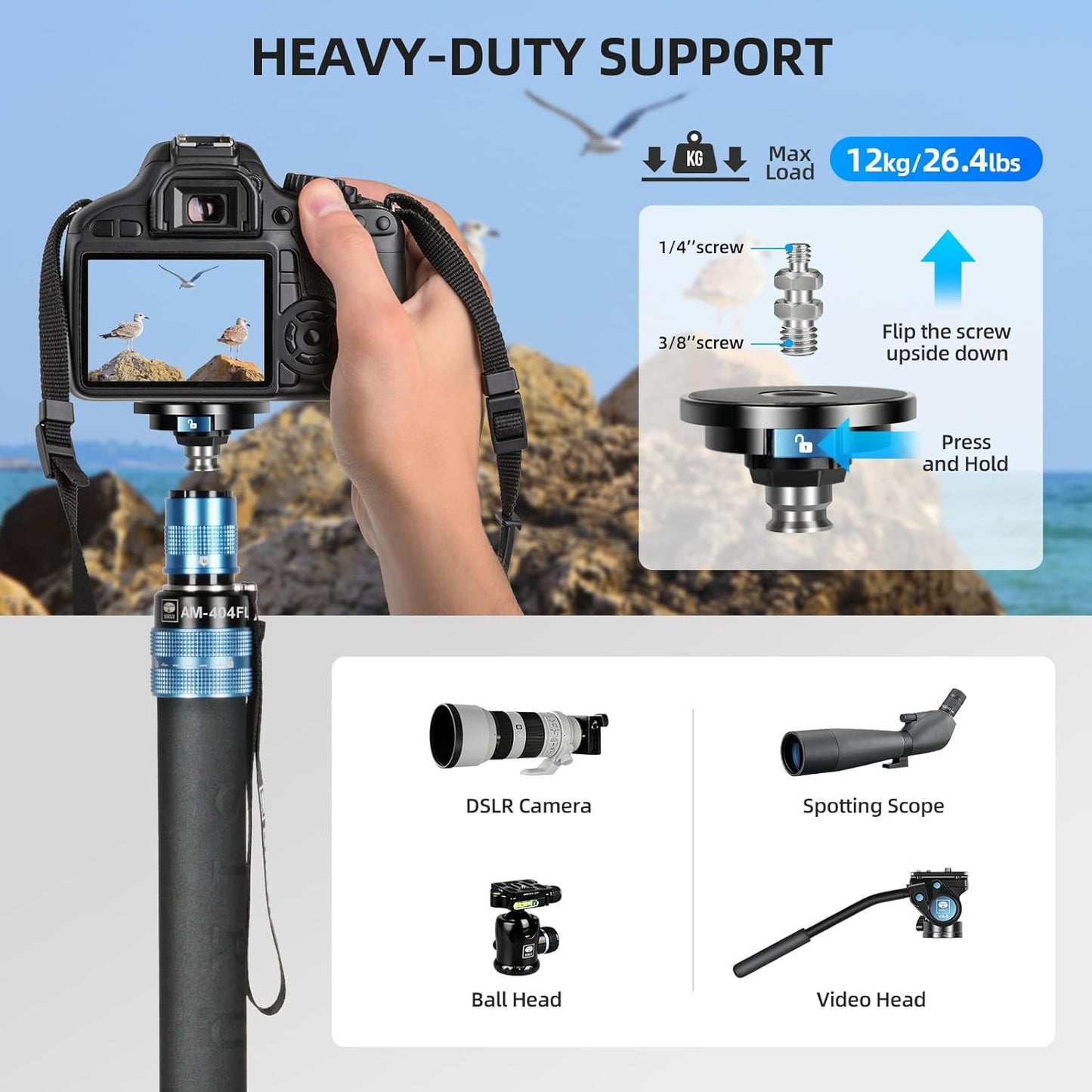Sirui AM-404FL Aluminum Travel Video Monopod with Removable Base