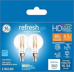 GE 45710 Refresh LED G16.5 Globe Bulbs Daylight 2-Pack