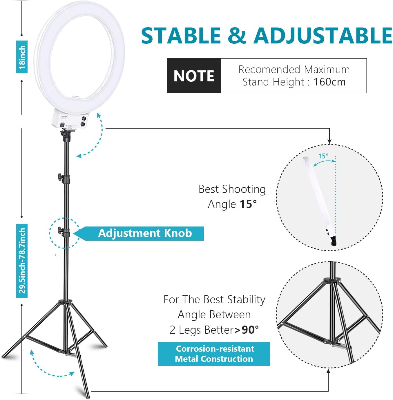Neewer 10093389 18 inch LED Ring Light Stand Kit