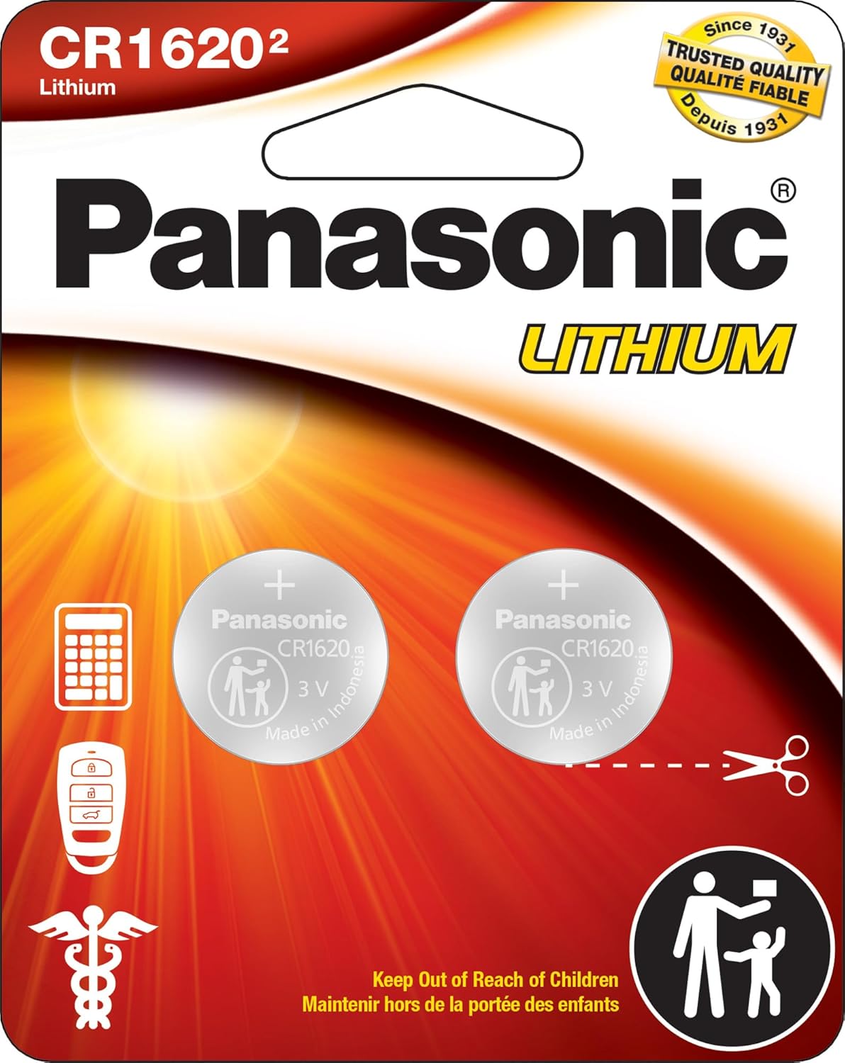 Panasonic CR1620PA/2BL Lithium Coin Cell Batteries 2-Pack