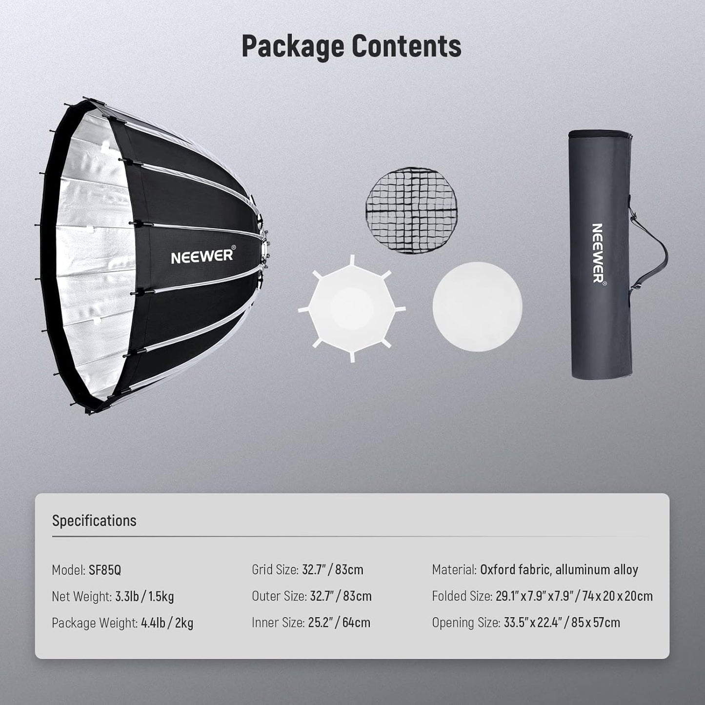 Neewer 10101377 33" Parabolic Softbox Bowens Mount Quick Setup