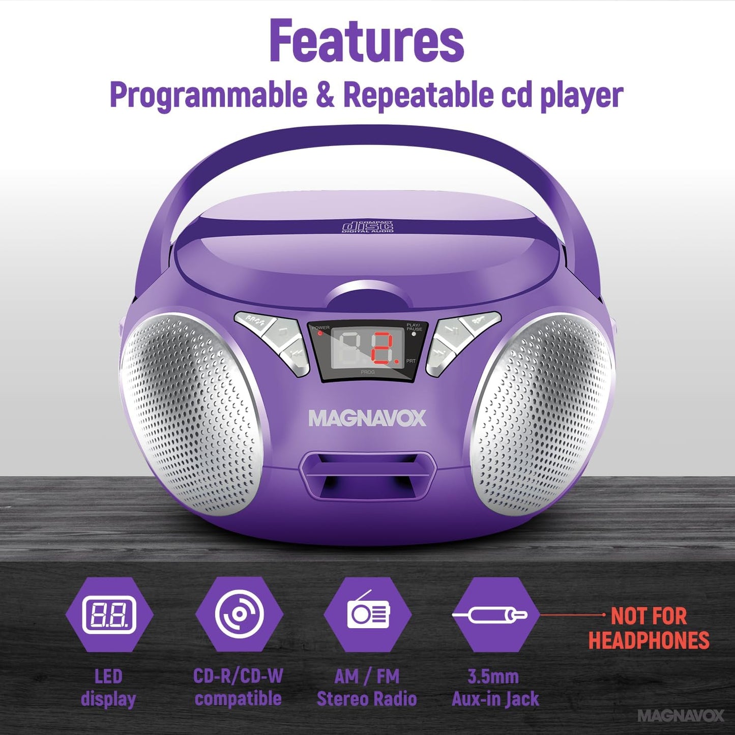 Magnavox MD6924 Portable CD Boombox AM/FM Radio Purple