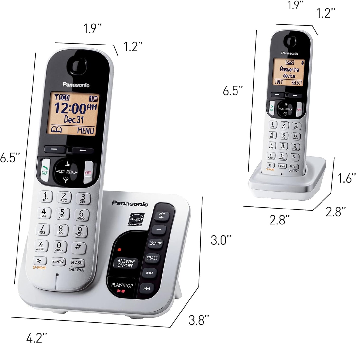 Panasonic KX-TGC222S DECT 6.0 Cordless Phone Silver