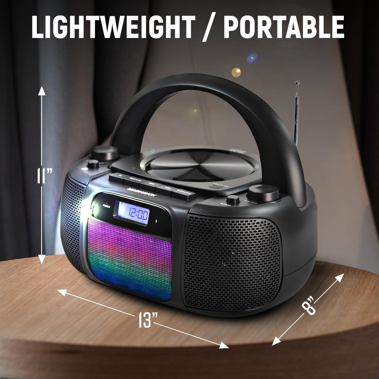 Magnavox MD6972 Portable CD Boombox Bluetooth Radio Lights