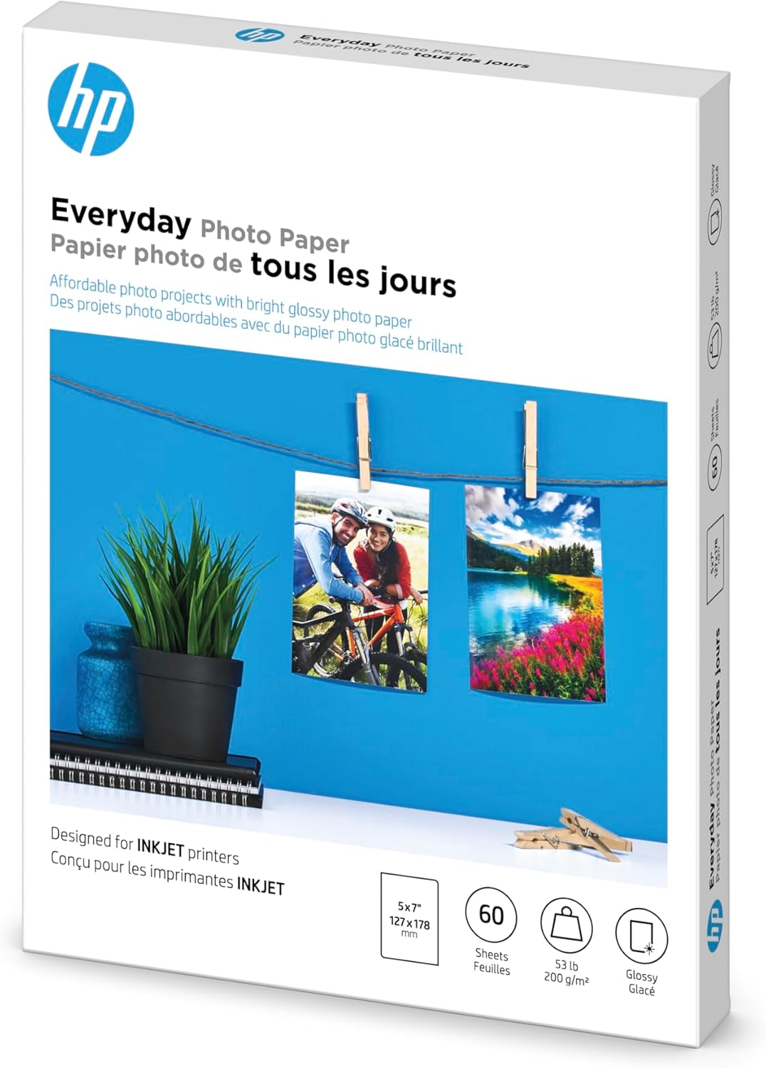HP CH097A Everyday Glossy Photo Paper, 5x7, 60 Sheets