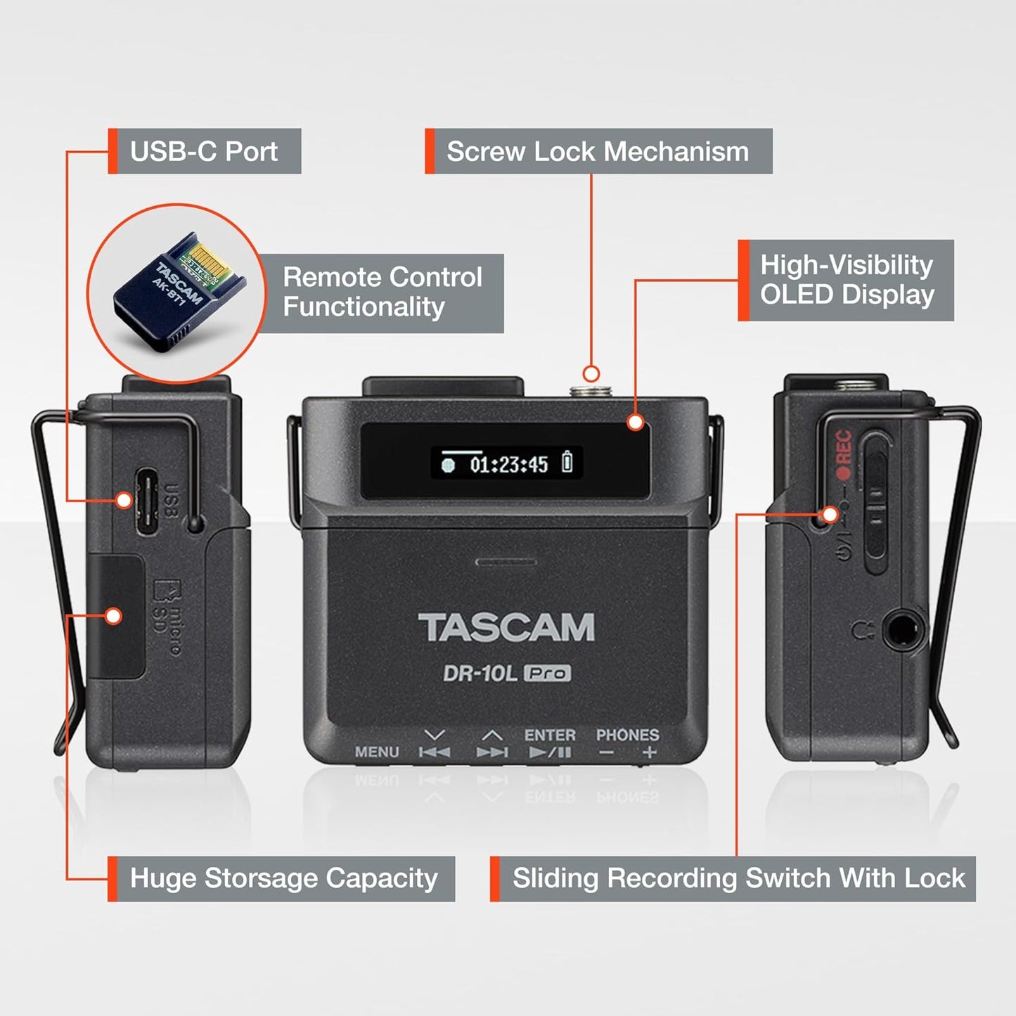 Tascam DR-10L PRO Lavalier Mic Recorder - 32-bit Float