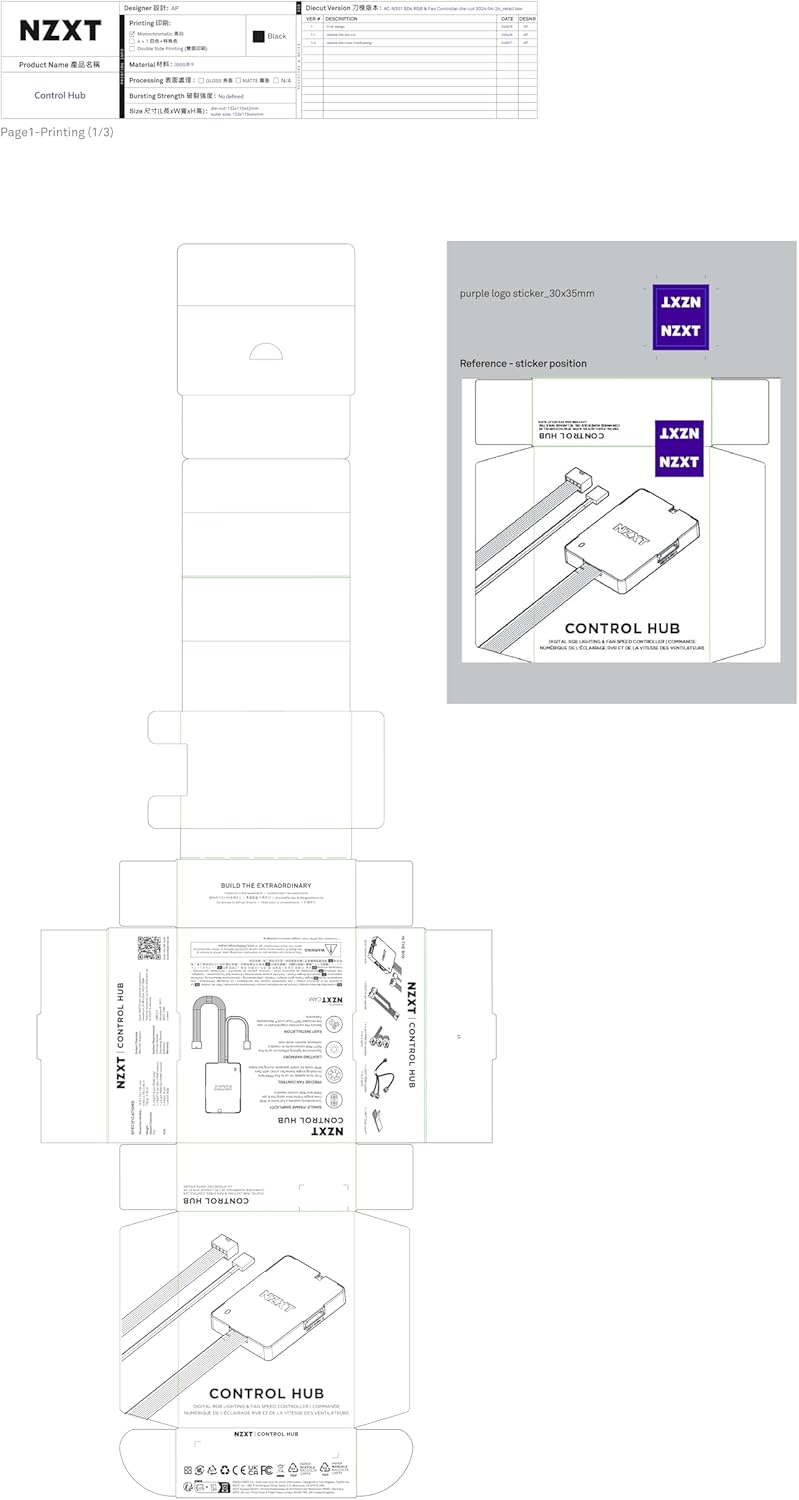 NZXT AC-CRFR1-B1 Control Hub RGB Fan Controller