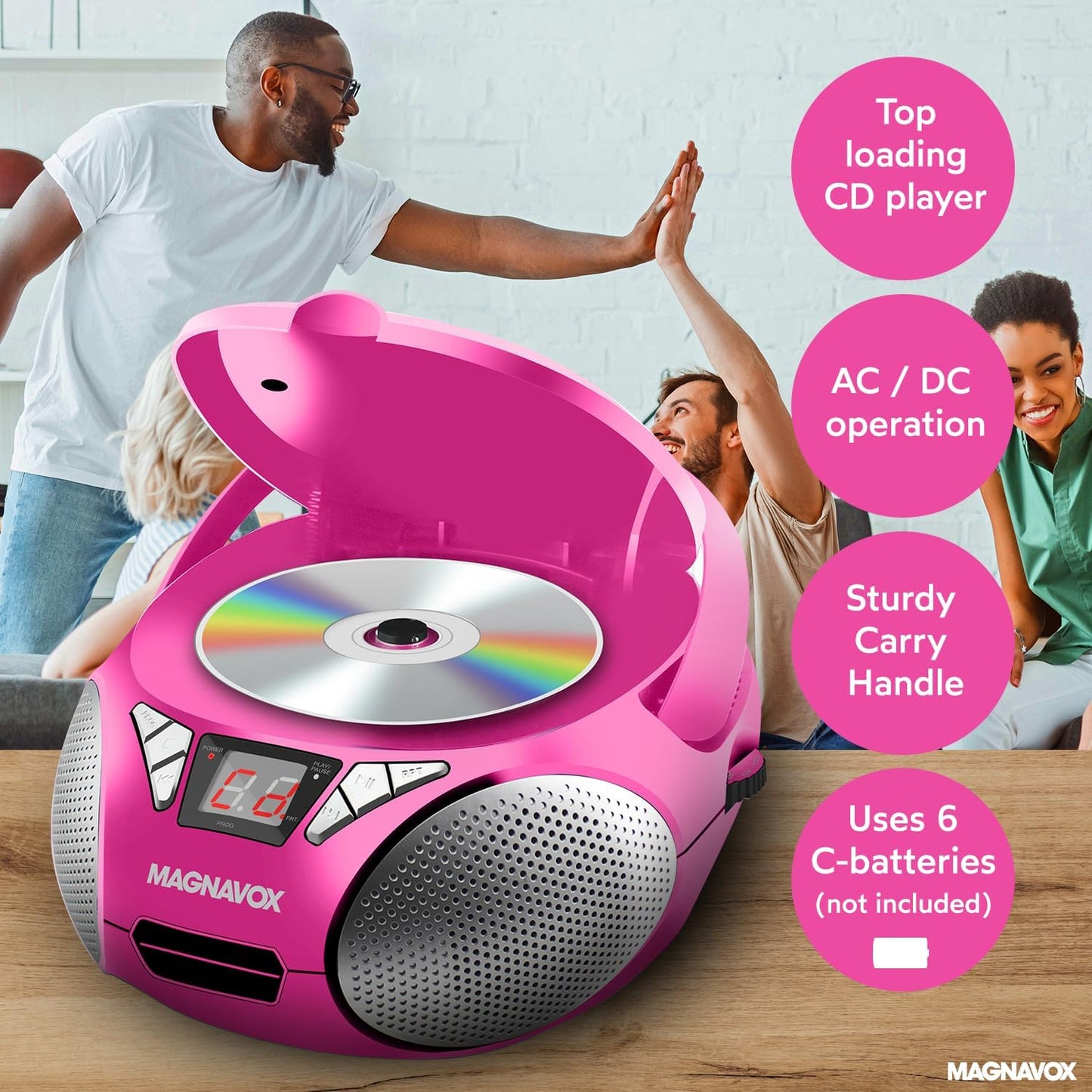 Magnavox MD6924-PK Portable CD Boombox AM/FM Radio (Pink)
