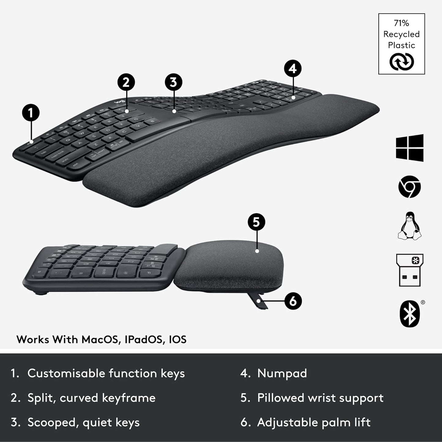 Logitech 920-009166 ERGO K860 Wireless Ergonomic Keyboard