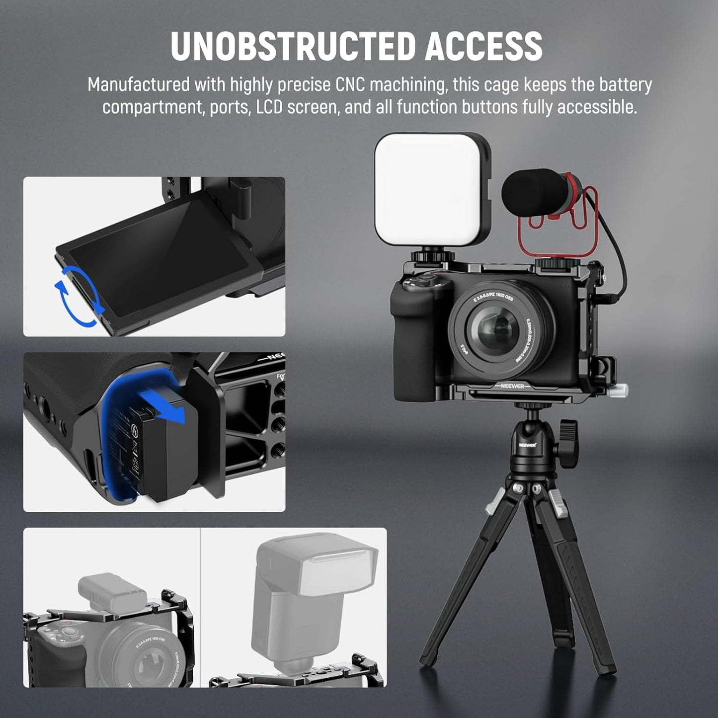 Neewer CA025S ZV-E1 Camera Cage - HDMI Clamp, Arca Base, Protective Rig