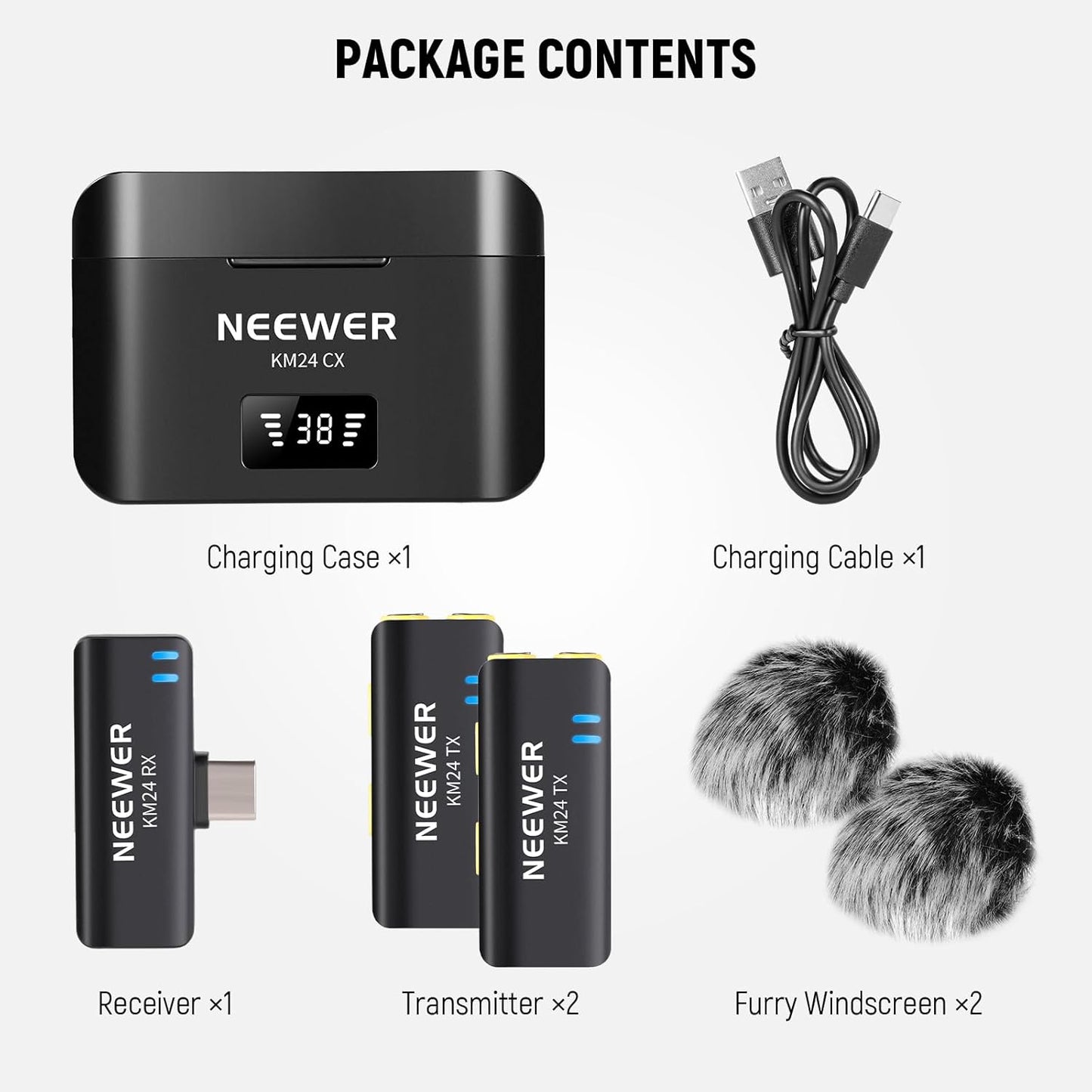 Neewer KM24 Wireless Lavalier Microphone USB-C Dual Mics