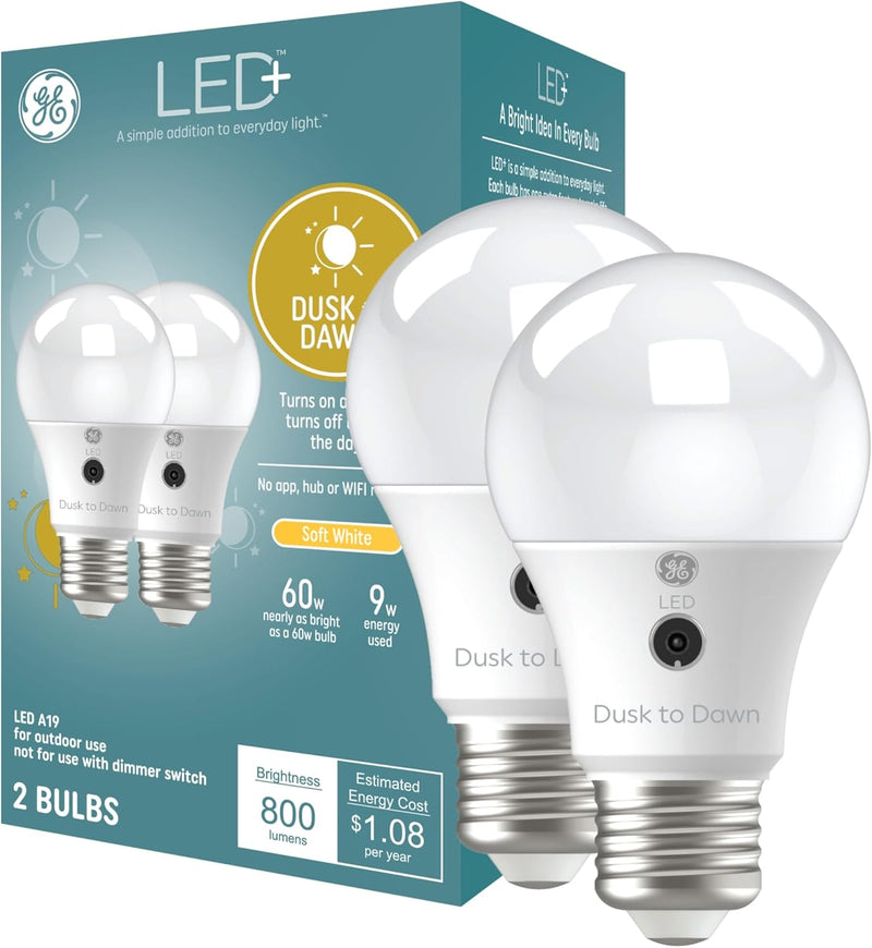 GE 93129128 LED+ Dusk to Dawn A19 2-Pack — main product image