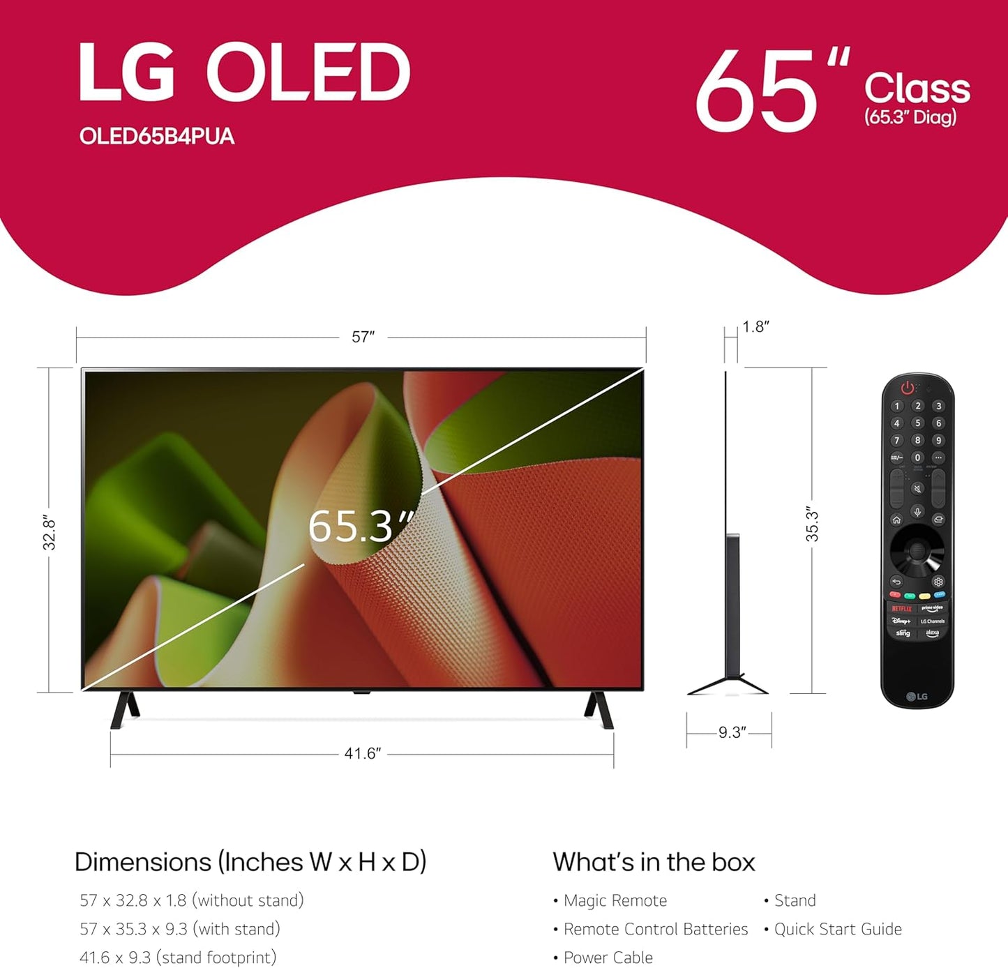 LG CRT2LGOLED65B4PUA 65" OLED B4 Series 4K Smart TV (Renewed)