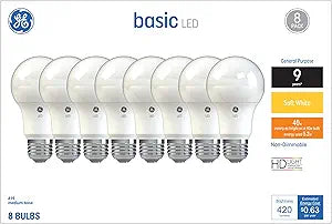 GE 37033 Basic LED Light Bulbs, 40W Equivalent, Soft White, 8-Pack