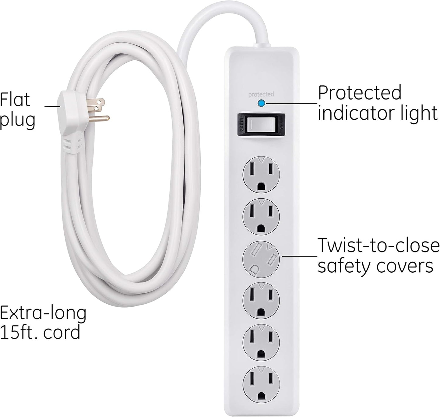 GE DFTQ-R193 6-Outlet Surge Protector 4-Pack - 15ft Cord