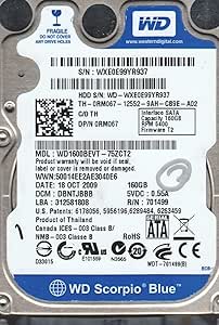 Western Digital WD1600BEVT-75ZCT2 160GB SATA Hard Drive — main product image
