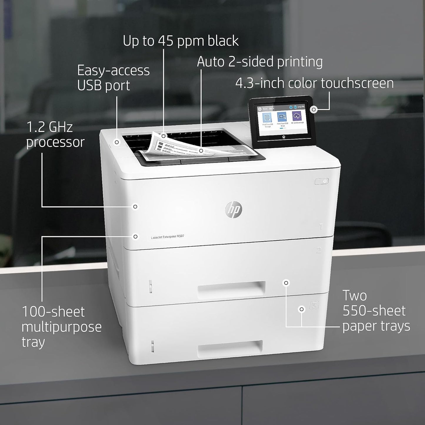 HP M507x LaserJet Enterprise Wireless Monochrome Printer