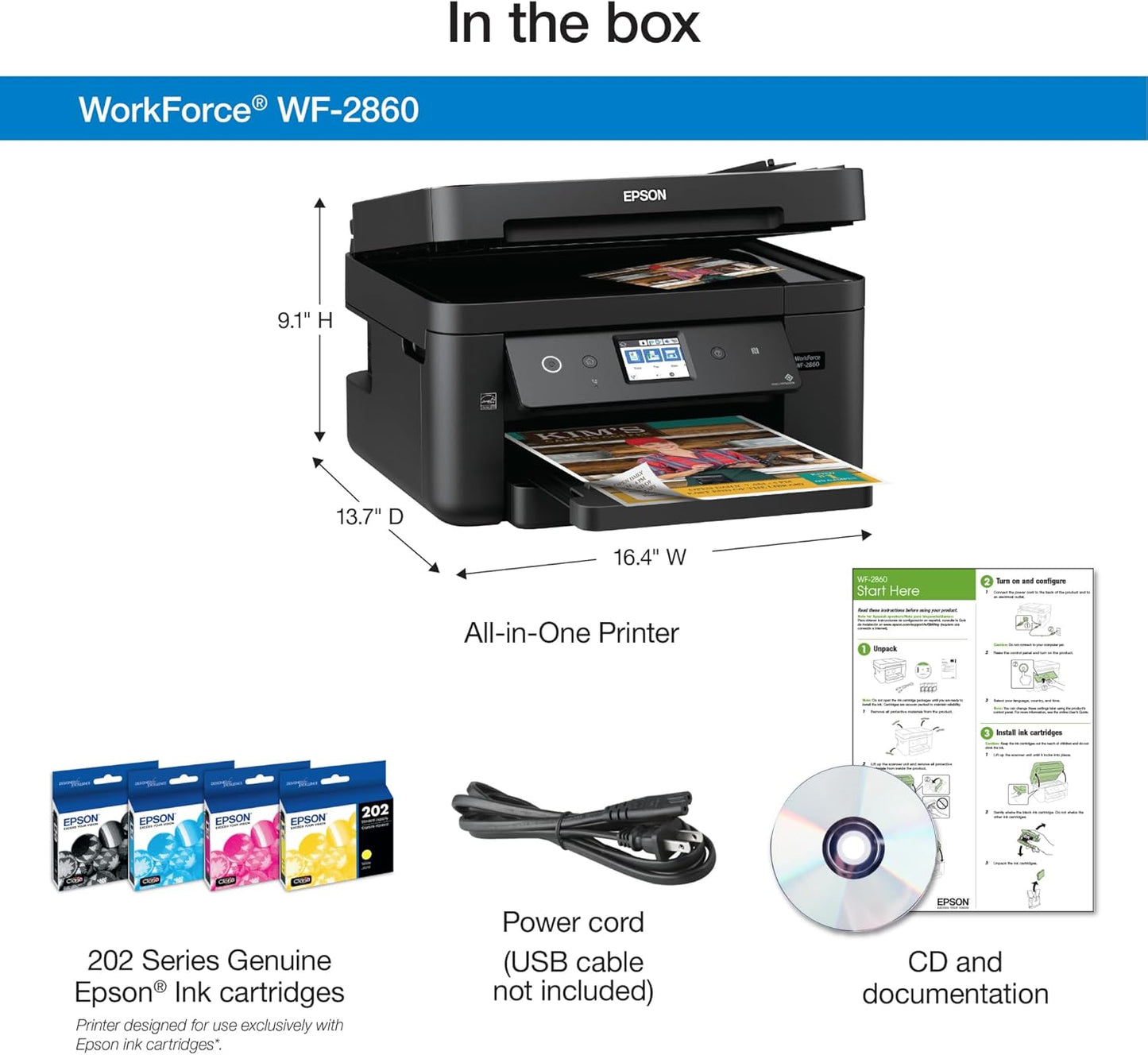 Epson C11CG28201 Workforce WF-2860 All-in-One Wireless Color Printer